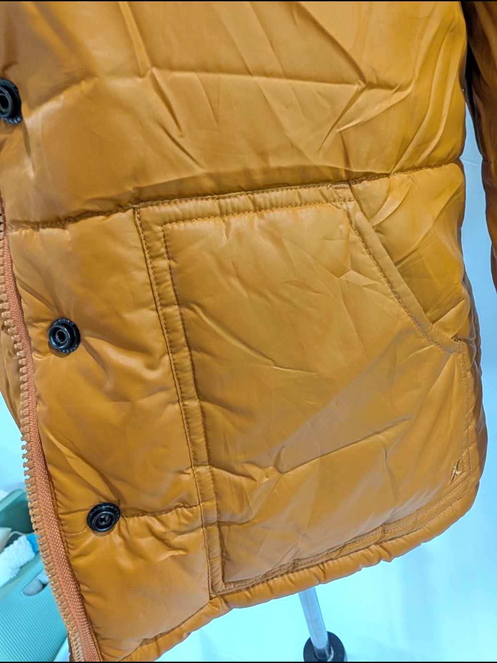 Hurley Quilted Puffer Jacket Large Mustard Brown Snap Zip Lightweight Coat - Picture 4 of 6
